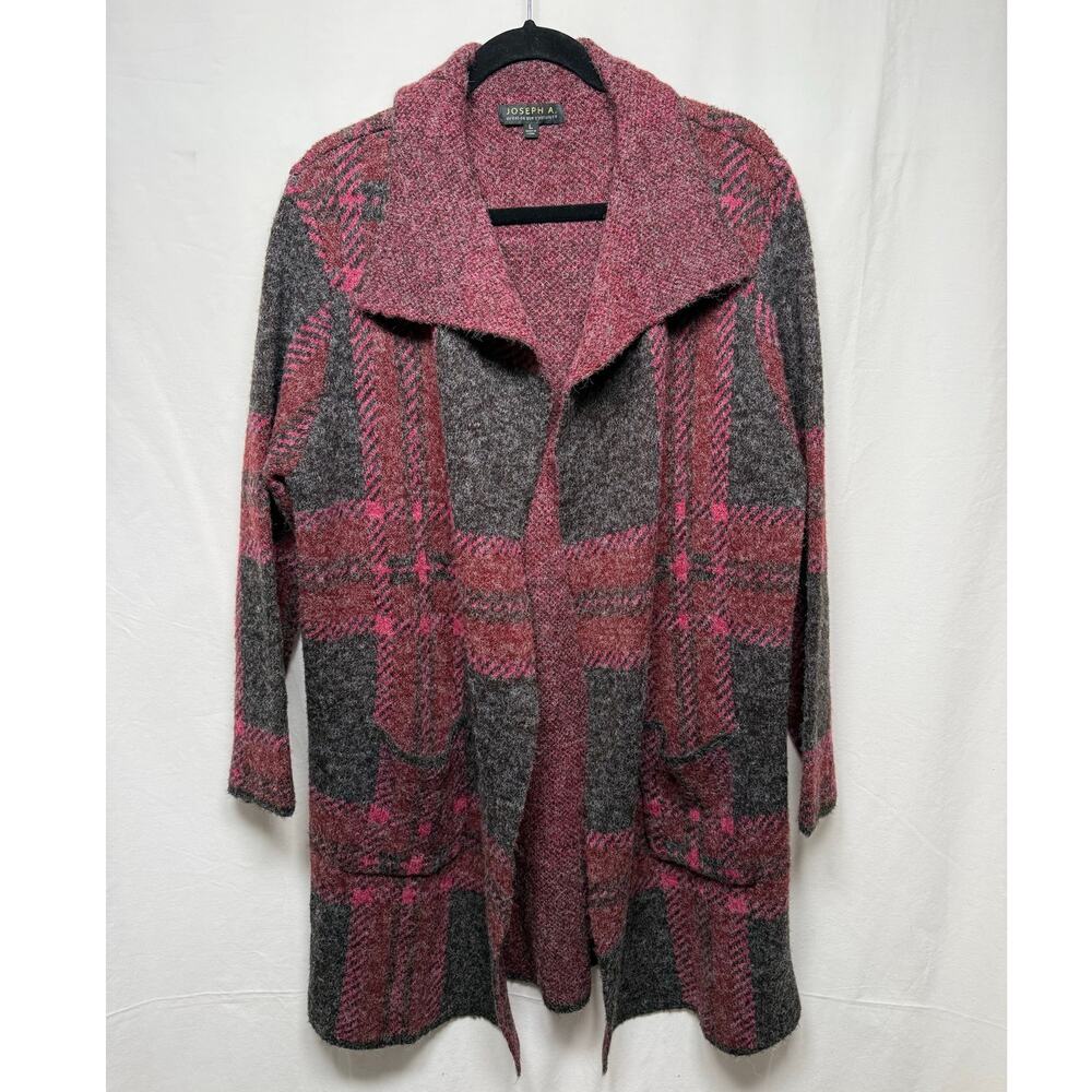 Joseph A Open Front Long Cardigan Sweater, Pink/Gray, Size Large